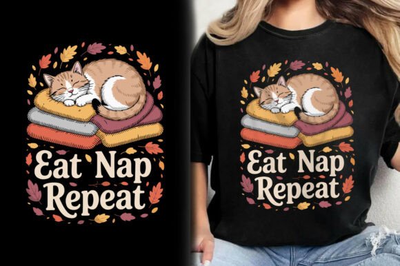 Eat Nap Repeat Cat Graphics for T-Shirt Designs