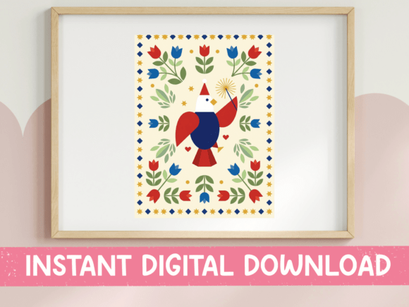 Folk Art Eagle Square Vertical Print Graphics for T-Shirt Designs