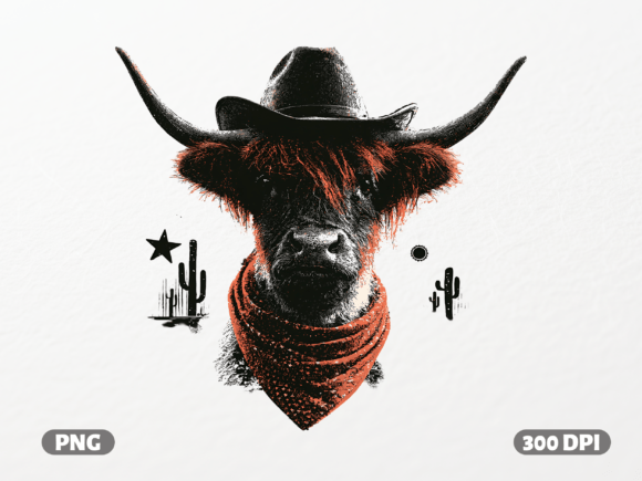 Highland Cow Cowboy PNG for Graphics & T-Shirt Designs