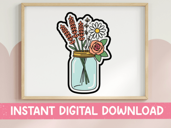 Mason Jar Wildflower Bouquet Sticker: Graphics & T-Shirt Designs