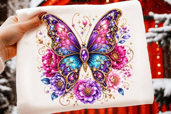 Ornate Jeweled Butterfly Flower PNG for Graphics & T-Shirt Designs