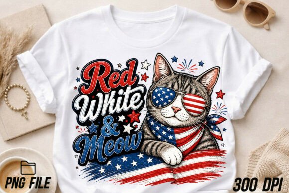 Patriotic Red White Meow Flag Graphics & T-Shirt Designs