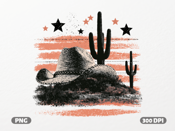 Western Cowboy Hat Cactus Desert PNG for Graphics and T-Shirt Designs